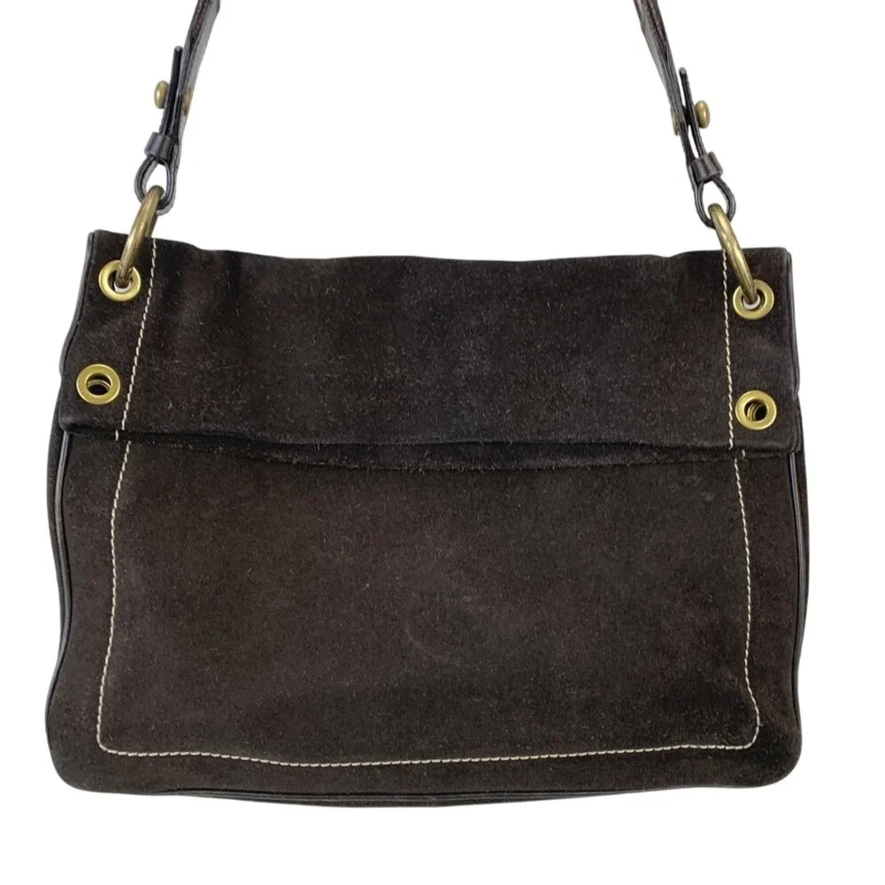Bally Trensa Foldover Suede Shoulder Bag Womens OS Brown Italy Vintage Leather